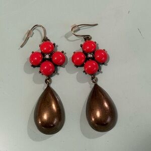 Vintage Yosca Orange/Red and Bronze Teardrop Earrings